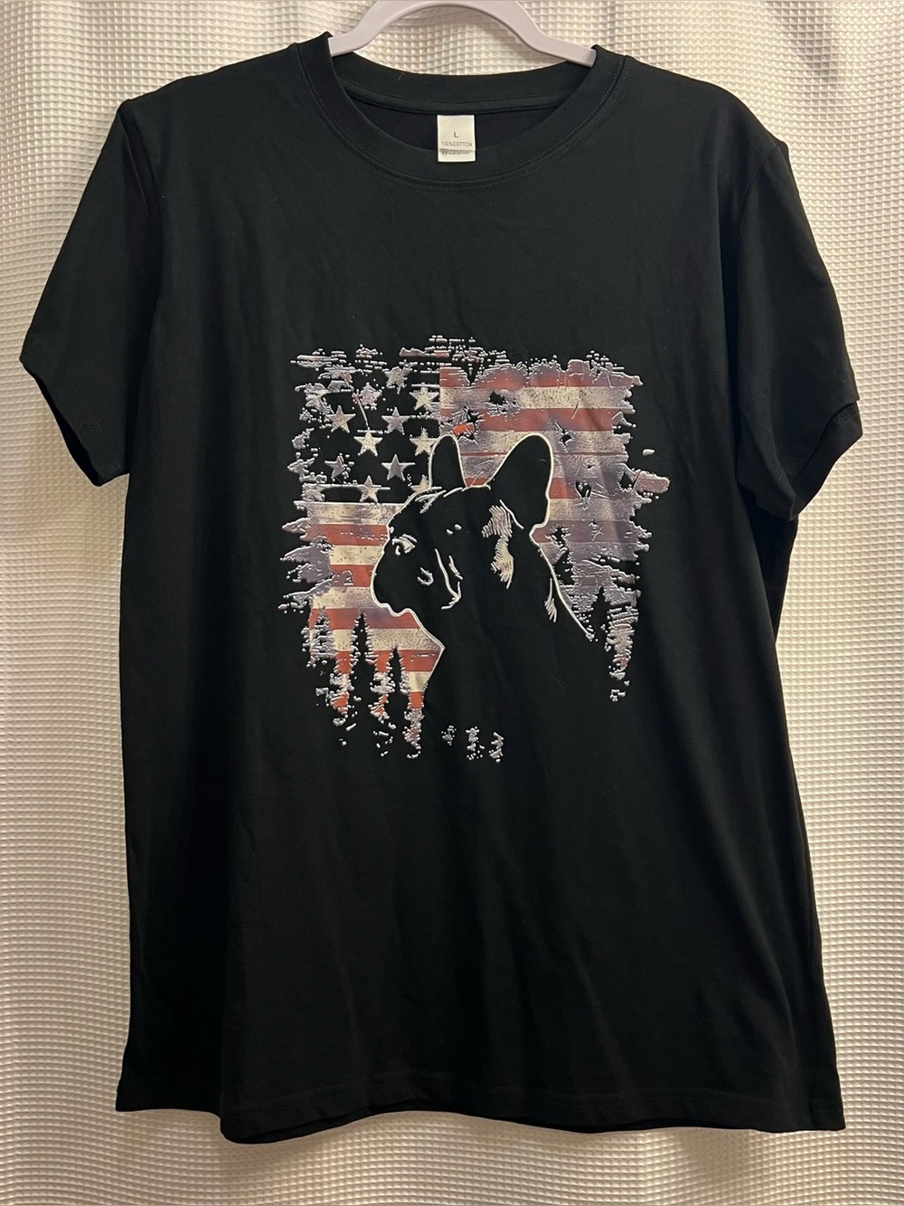 NWOT Patriotic flag mountain French bull dog tee